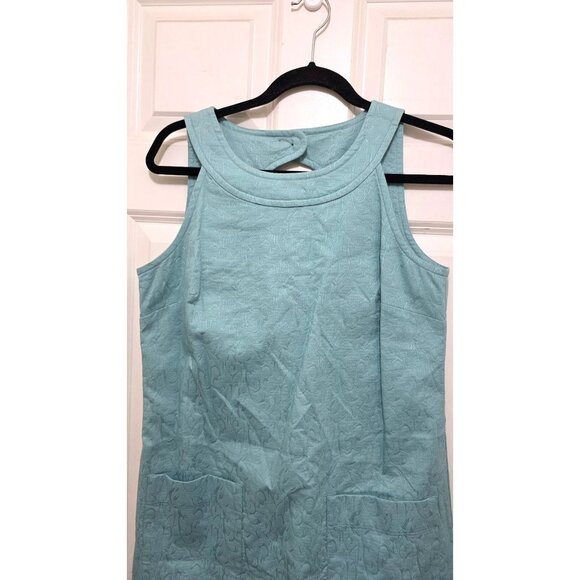 NWT Ann Taylor Sleeveless Aqua Blue Textured A-Line 90s Dress Pockets & Button B - Picture 4 of 7